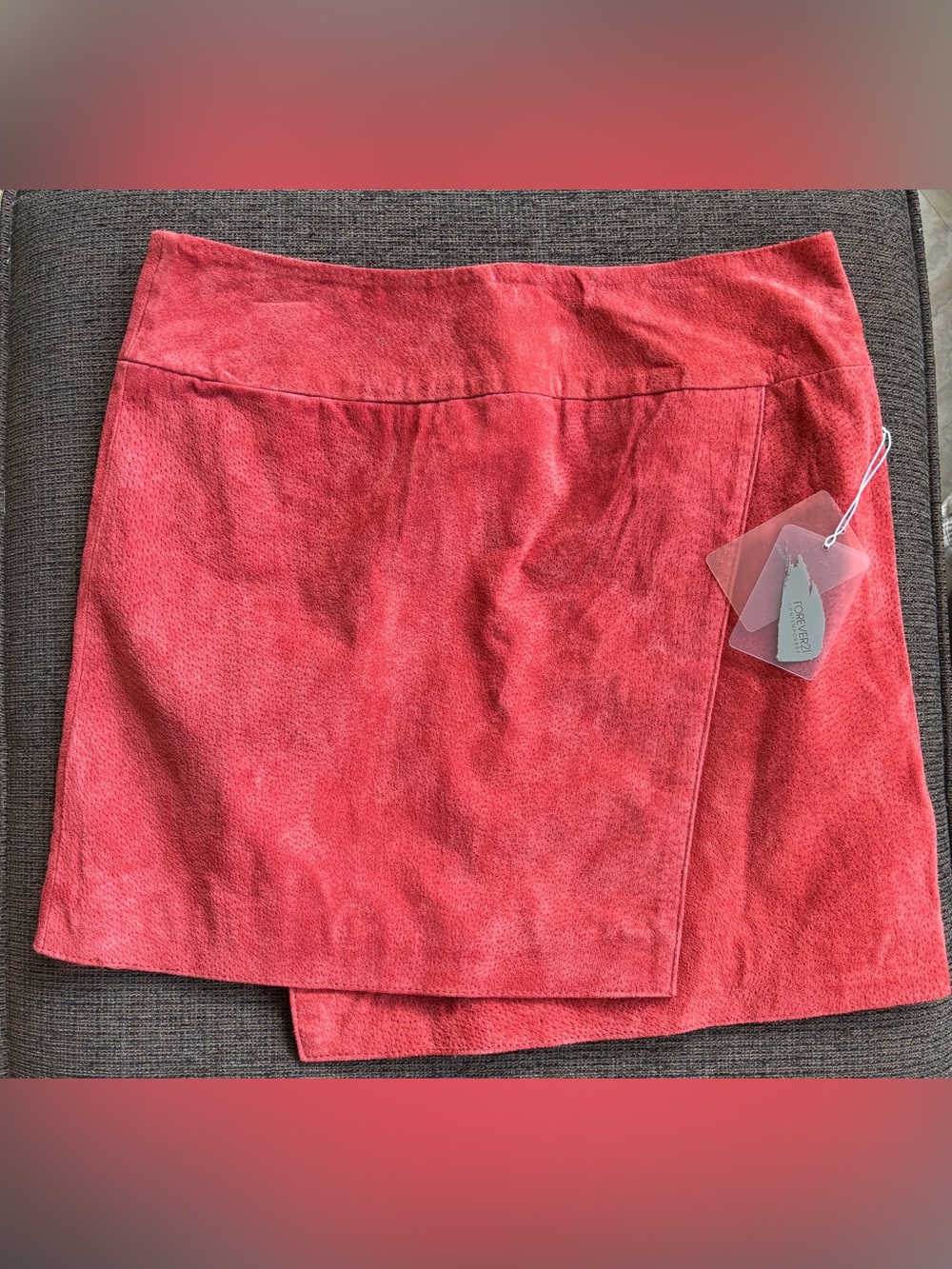 Rust Red Suede Asymmetrical Mini Skirt
